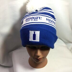 Absolut Vodka Beanie Knit Puff White Blue